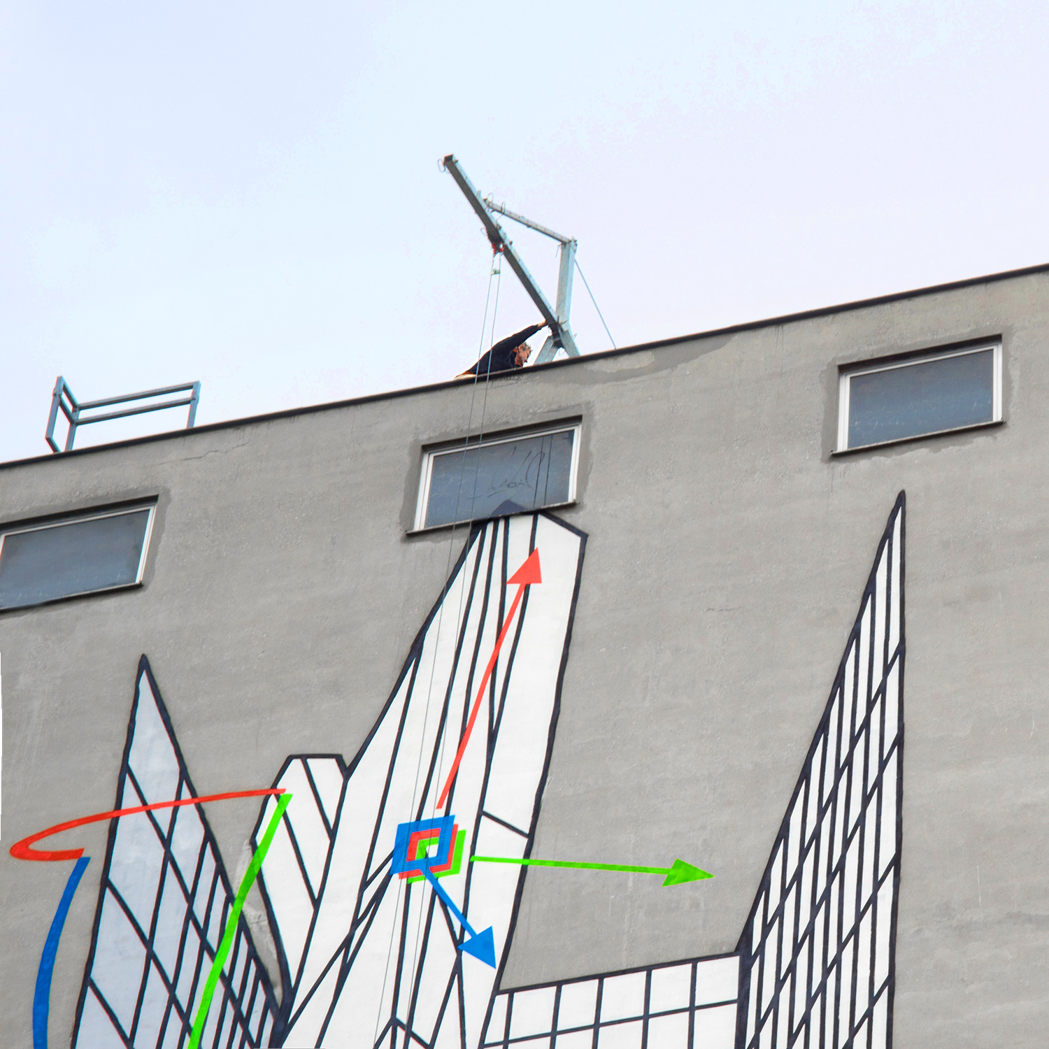 Encapsulated motion and Chromachrome study in 400 m², 2015 — Detalle del wireframe con los ejes de color.