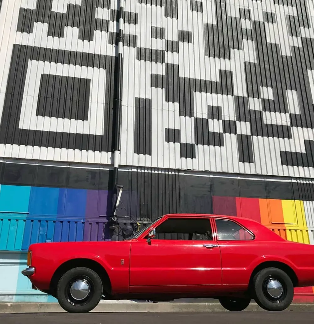 People with the Hasselt QR mural