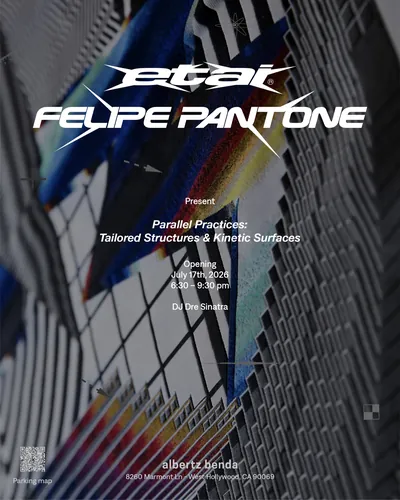 Flyer de la inauguración de Parallel Practices — Etai y Felipe Pantone en albertz benda